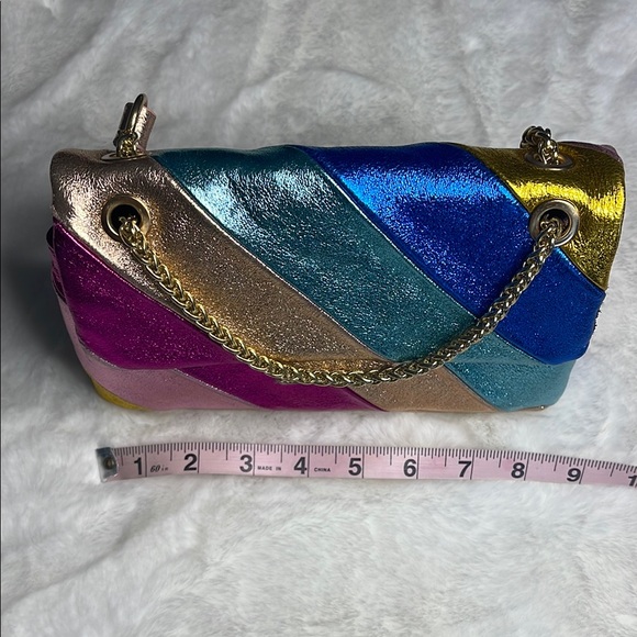 Genuine Leather Multicolor Metallic on metal gold colored chain strap - Picture 12 of 13